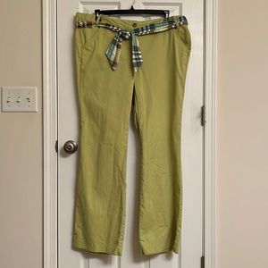Land’s End Green Preppy Cotton Trousers Unfinished Hem Removable Plaid Belt 18P